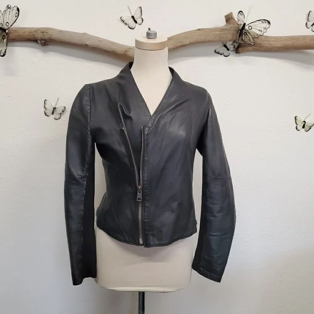 Zara lightweight black fitted moto jacket